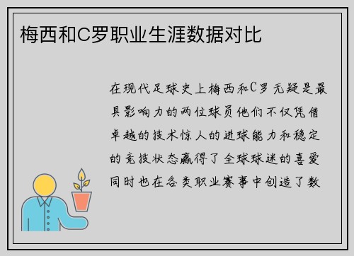 梅西和C罗职业生涯数据对比
